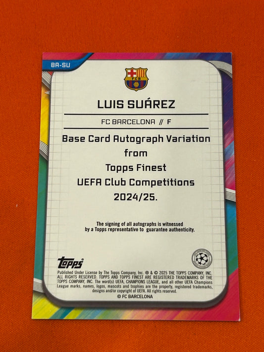 Luis Suarez 2024 Topps Finest UEFA CC #BA-SU Barcelona Gold Raywave Auto 24/50